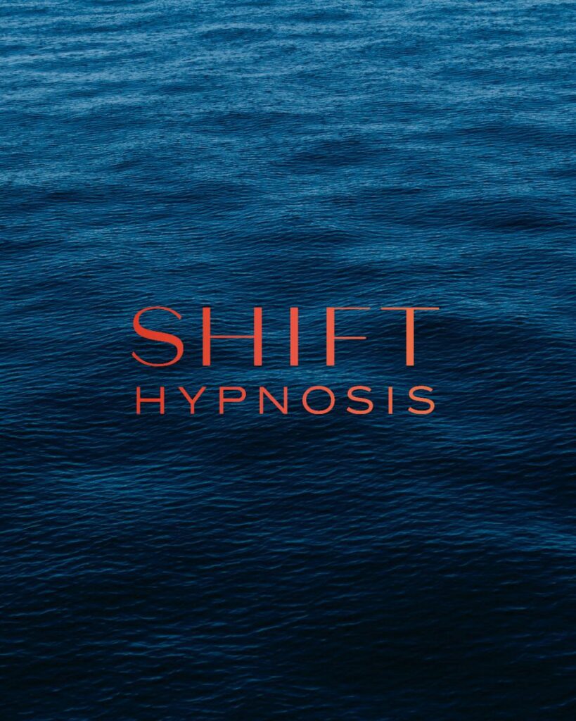 Image of a blue ocean with a red logo over the image that says "Shift Hypnosis"