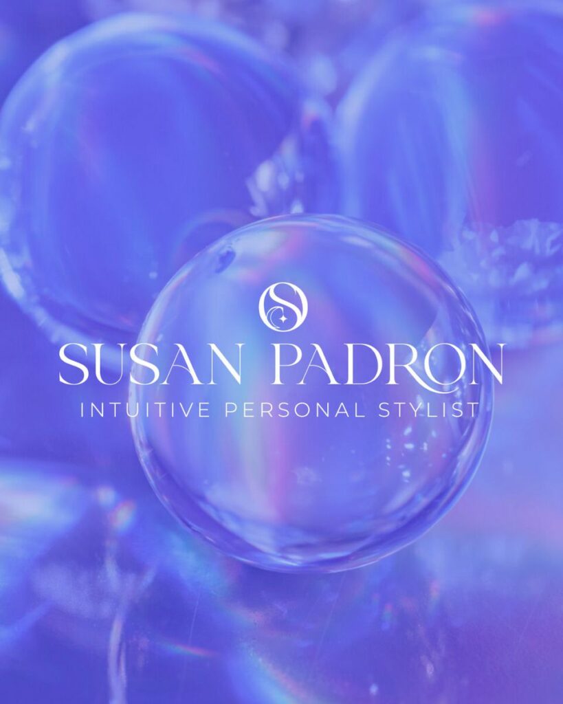 Image of purple bubbles with a logo on top that reads "Susan Padron Intuitive Personal Stylist"