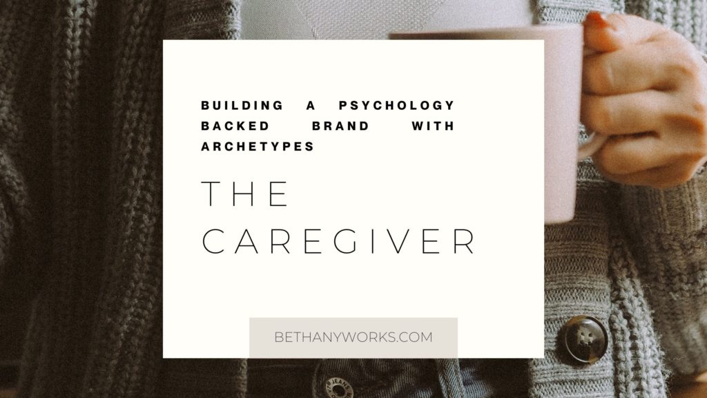 person holding a coffee with a box over that says the caregiver archetype