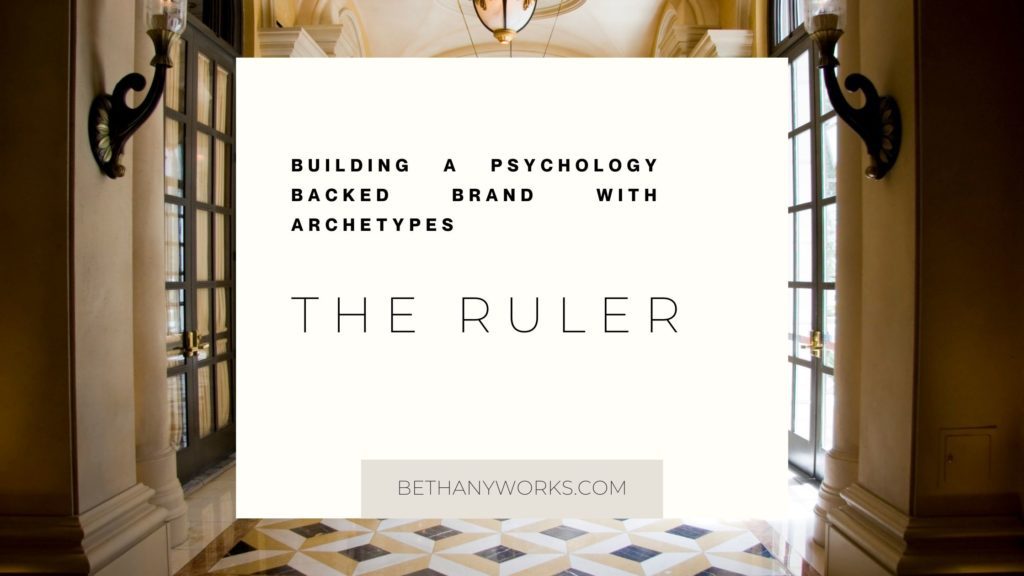 picture of the inside of a hallway with a cream box on top that reads "building a psychology backed brand with archetypes the ruler"