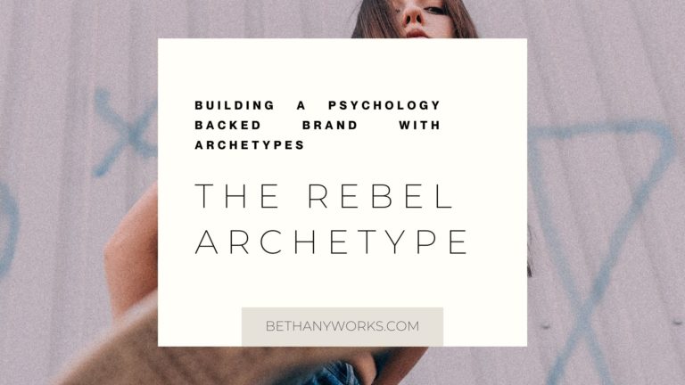 Picture of a woman with a cream box on top that reads building a psychology backed brand with archetypes the rebel archetype