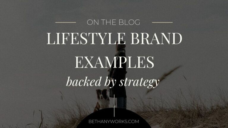 image of a woman standing outside with a dog with a dark overlay and text that reads "On the blog. Lifestyle brand examples backed by strategy"