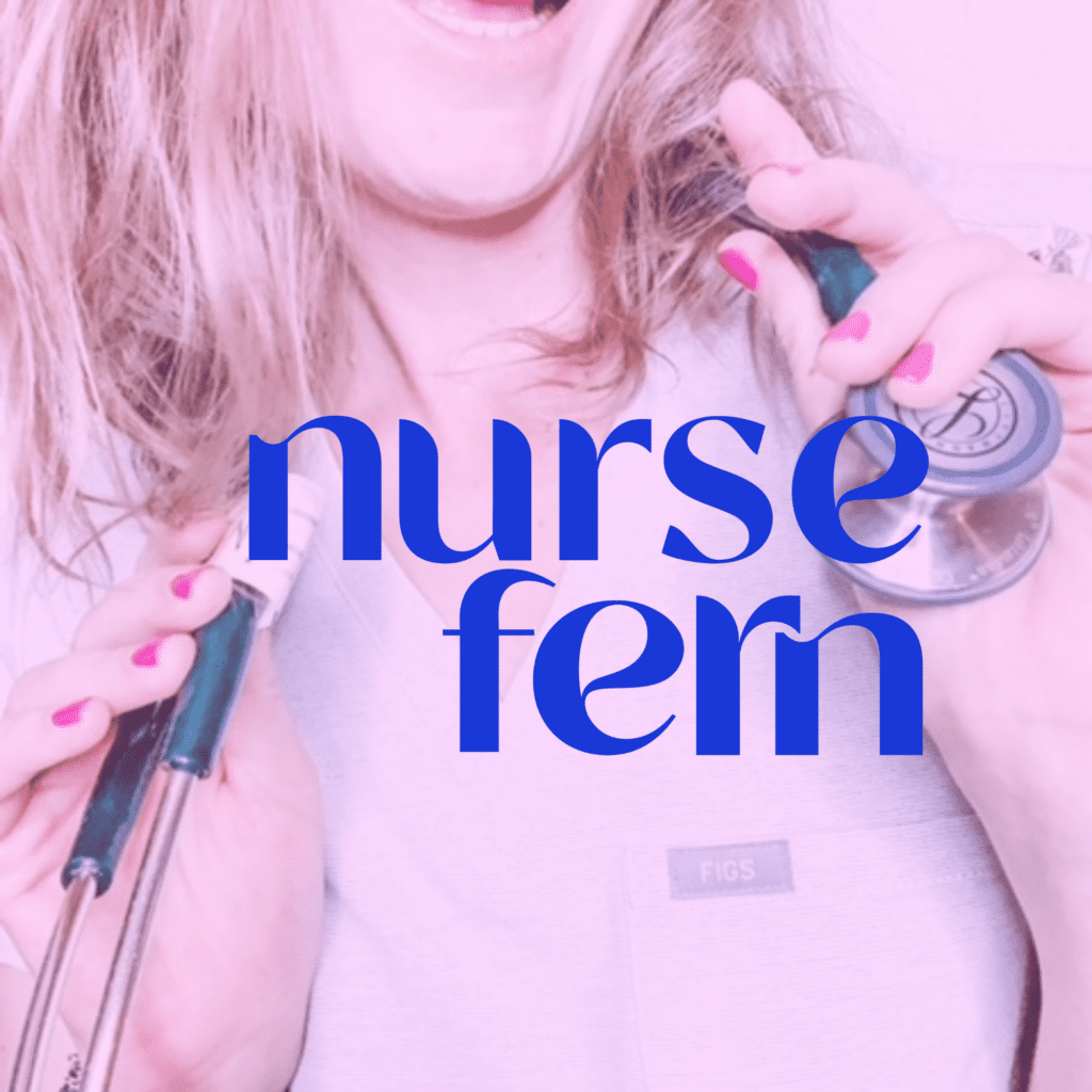 nurse with a stethoscope around her neck with a logo laid on top of the image that says nurse fern