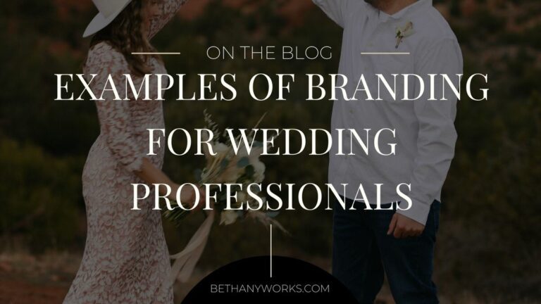 Slightly transparent image of a couple dancing together with text on top that reads "On the blog. Examples of branding for wedding professionals".