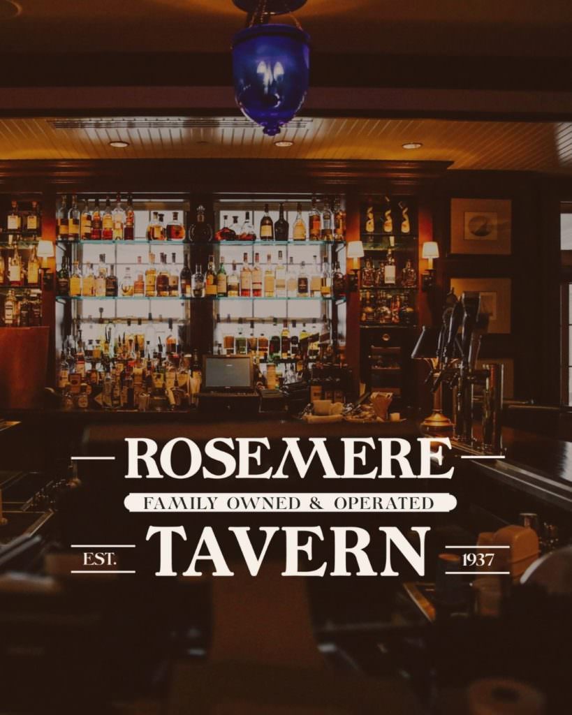 The inside of an old americana tavern with a logo on top that reads "Rosmere Tavern. Family owned and operated". 