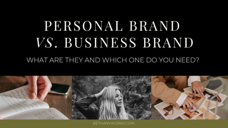 Three images of people working and posing with text above it that reads "Personal brand vs business brand. What are they are which one do you need?"