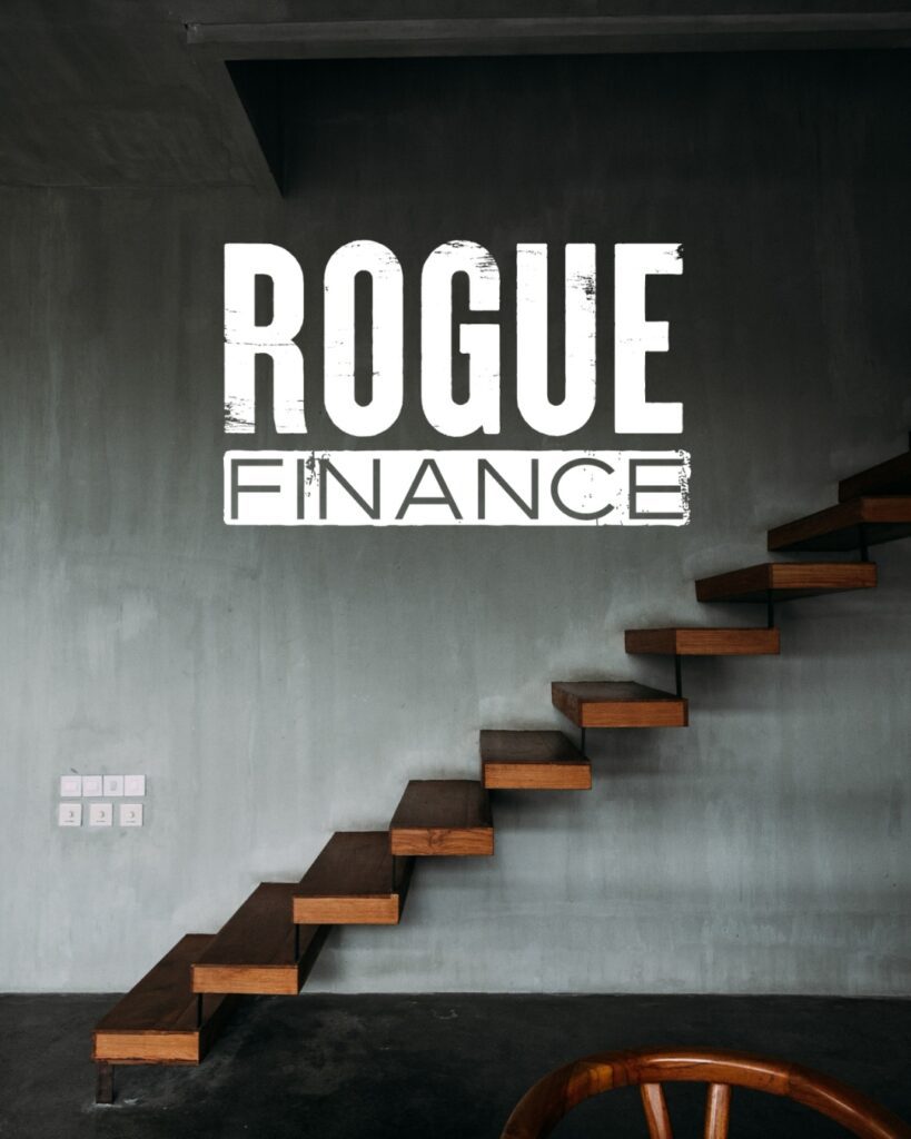 Empty stairs with the Rogue Finance logo on top.