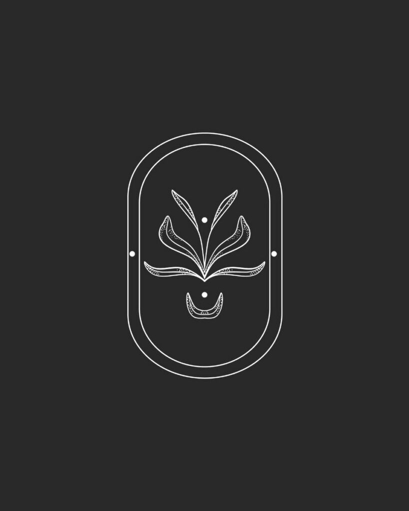 A stylized line drawing logo of Green Content Co, featuring an abstract plant inside a rounded rectangle on a dark background.